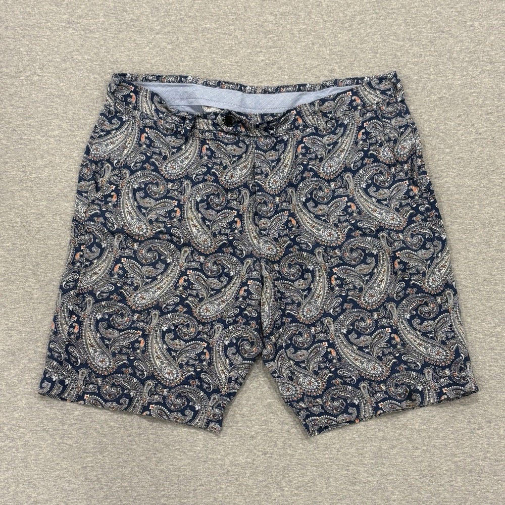 Brooks Brothers Bermuda Short Mens Size 34 (Fit 35) Linen Blend Blue Paisley AOP